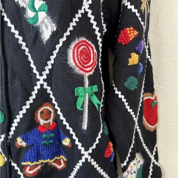 Vintage 1995 MARISA Christina CHRISTMAS Sweater S Black CANDY Holiday - Picture 3 of 8